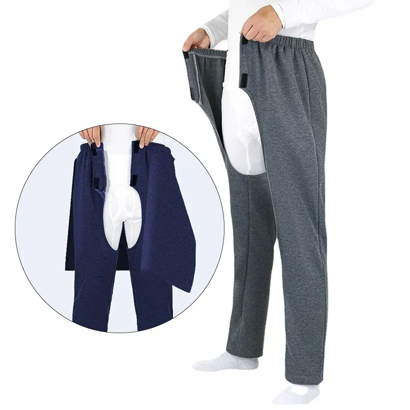 Man Front Back Open Crotch Patient Sweatpants Unisex Adult Old Incontinence Nurse Pants Care Easy Clothing Functional Bottoms
