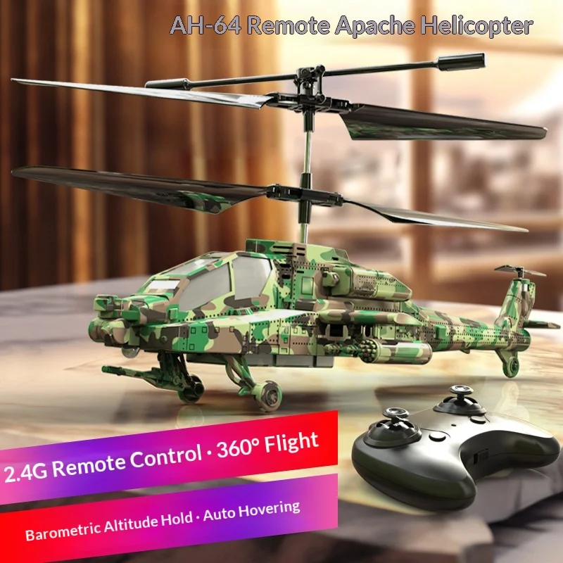 AH-64 아파치 원격 조종 헬리콥터 2.4G 충전식 내충격성 고도 유지 자동 호버 어린이용 군용 전투기 장난감