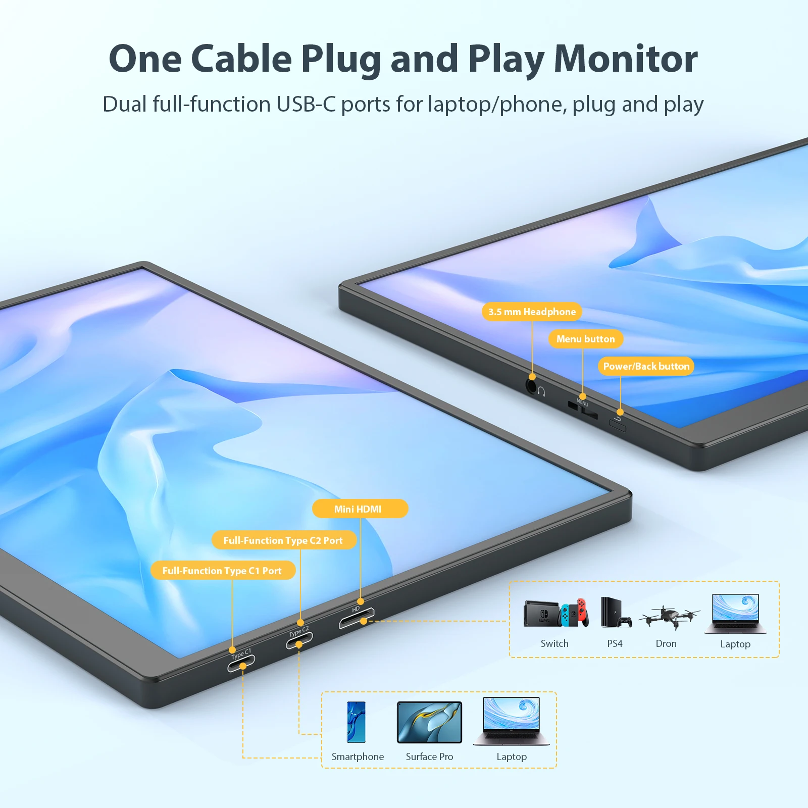 Eyoyo フル HD 1920x1280 10.5 インチポータブル HDMI ゲームモニター