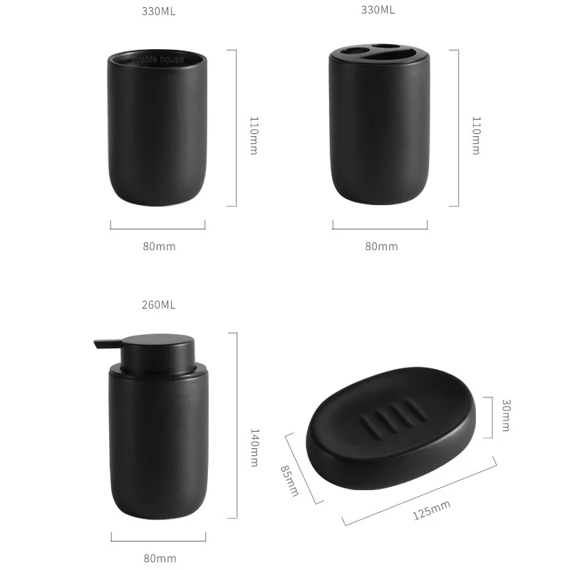Nordic Ceramic Bathroom Lotion Bottle Press Hand Sanitizer Bottle Mouthwash Cup Toothbrush Holder Black Liquid Soap Dispenser bathroom accessories