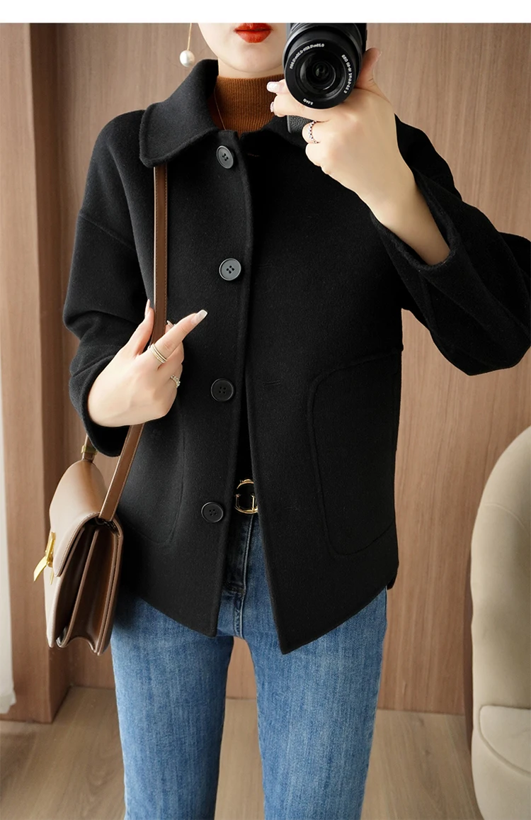100% Pure Wool Woolen Overcoat Women's Short Korean Style Loose Double-Sided Woolen Coat Small Outer Wear Cashmere Thick