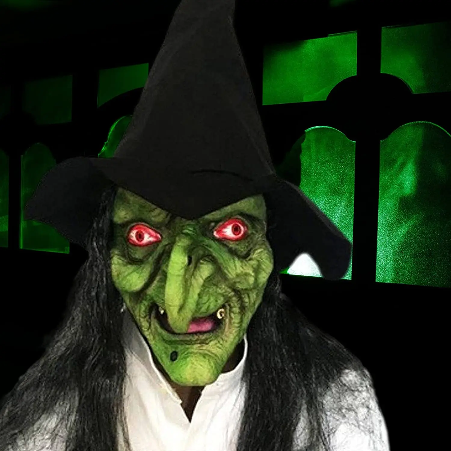 

Old Woman Witch Mask, Halloween Costume Mask with Hair and Hat Creepy Scary Party Prop