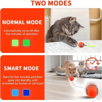 Interactive Cat Ball Toy with Feather, Smart Cat Toys Ball for Indoor Cats, Motion Activated Automatic Cat Toy Ball 3