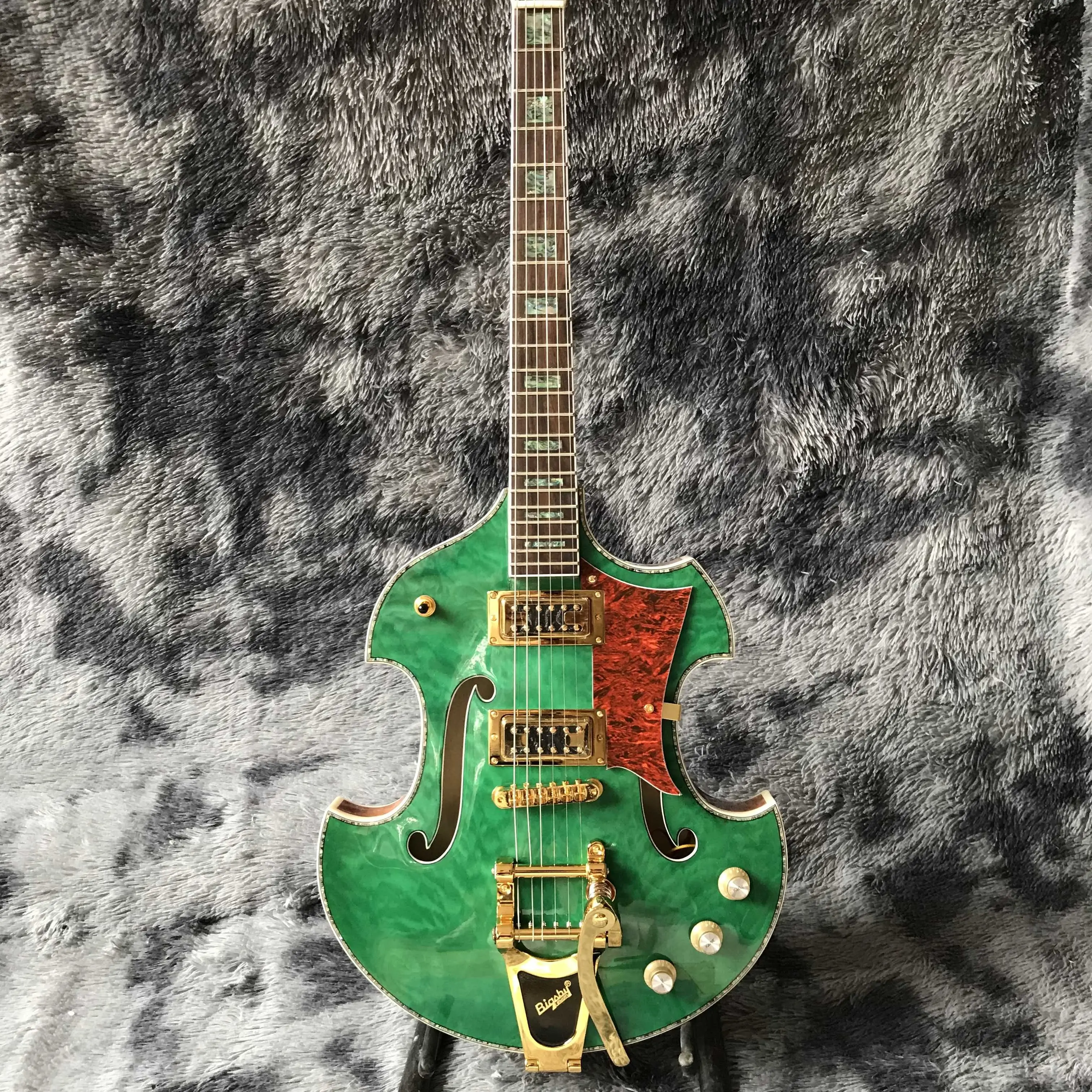 

Free shipping,green, flame grain, fashionable pattern , special-shaped, unique, electric guitar,2022 new pop, high-end custom,