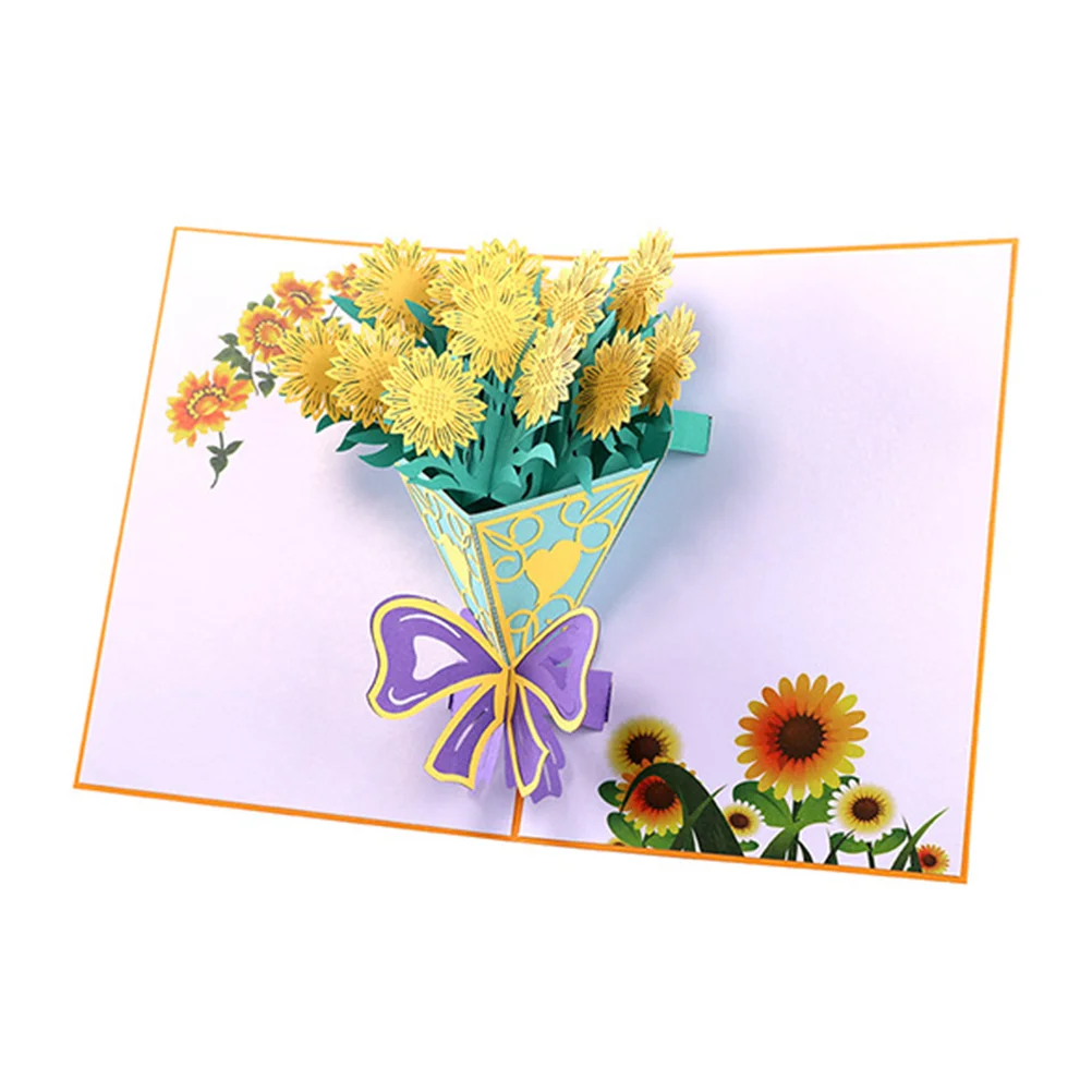 

3D Valentines Day Sunflower Blank Greeting Wish Cards Wedding Invitations for Valentines Day Birthday Mothers Day