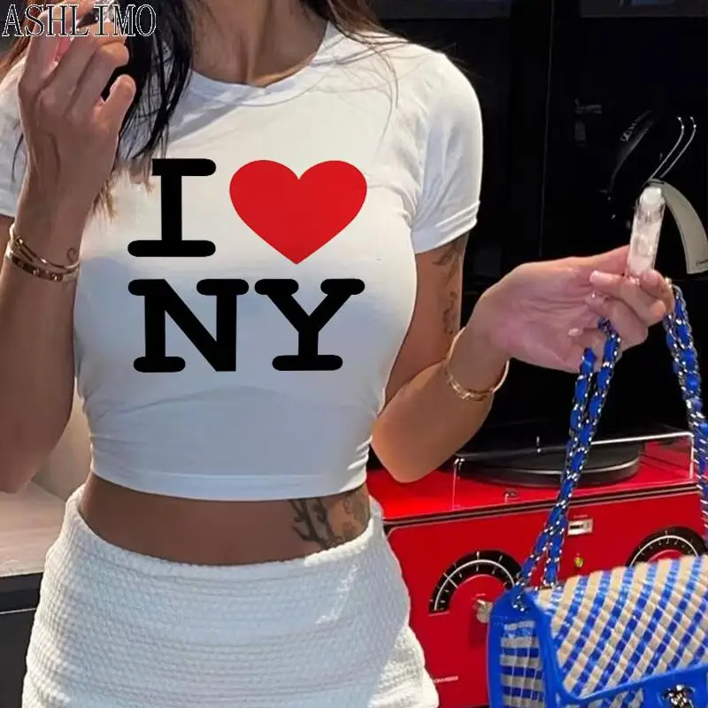 Crop Tops I love NY 2000s Streetwear Haruku women T-shirt Short Sleeve Y2K Fashion Letter Print Cute Baby Tees E-girls802_voghion.com