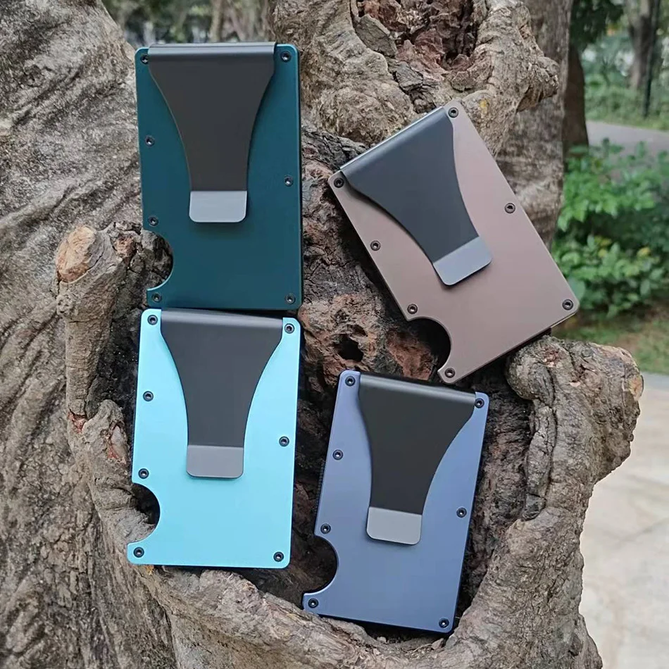 Luxury Designer RFID-Blocking Aluminum Card Holder with Metal Money Clip