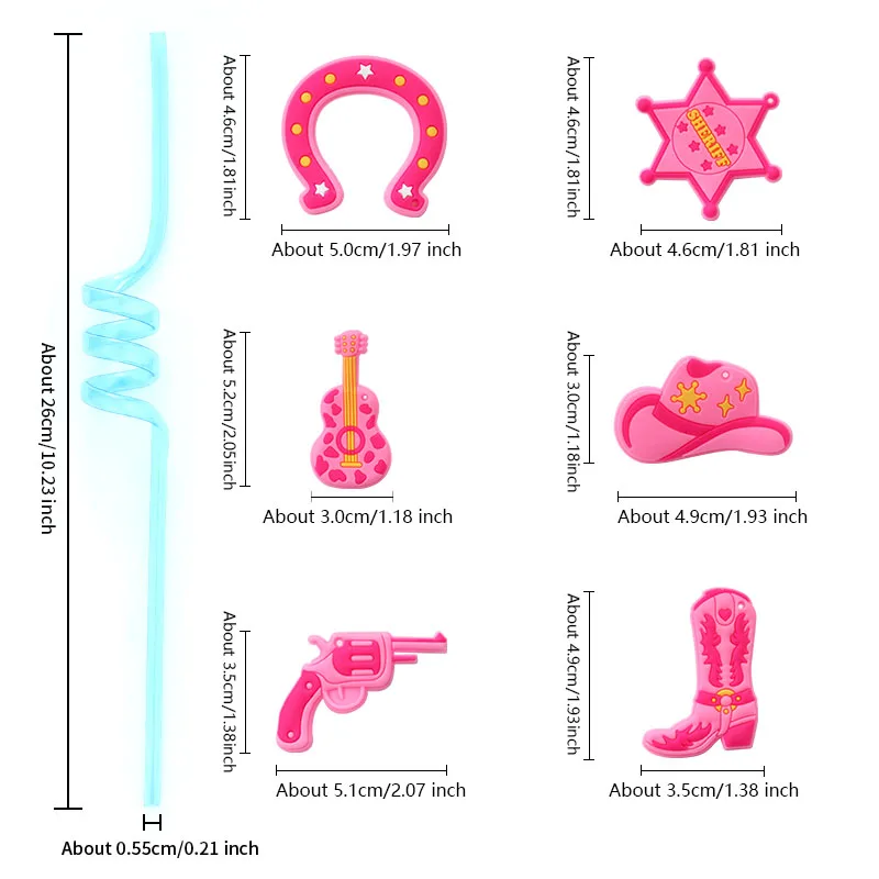 12-Piece Reusable Spiral Straws, Pink Western Cowboy Style – Vibrant Drinkware Set