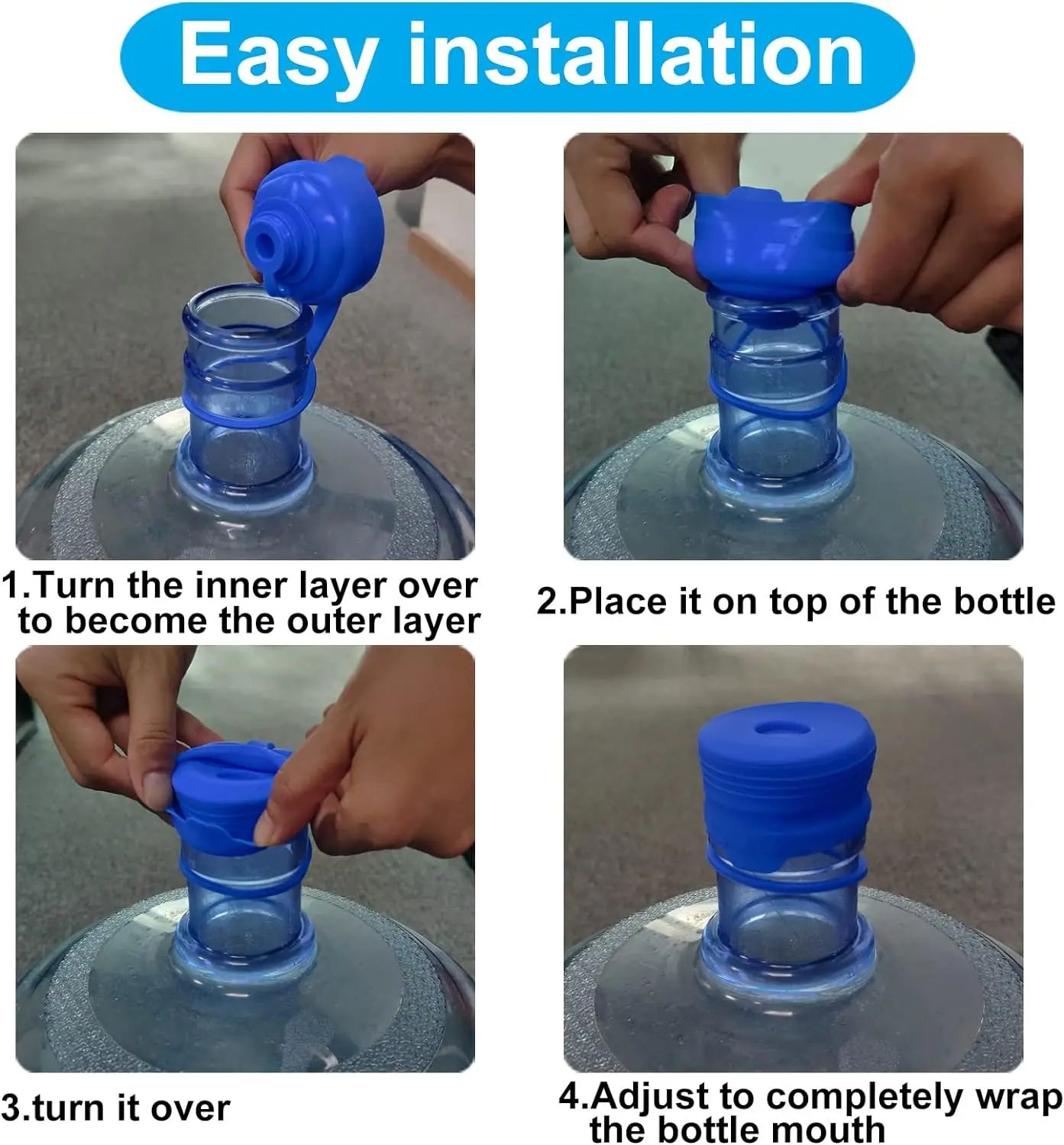 3Pcs 3- 5 Gallon Reusable Water Jug Cup , Silicone Replacement 55mm Standard Water Bottle Dispensers, Non-Spill Leak Free