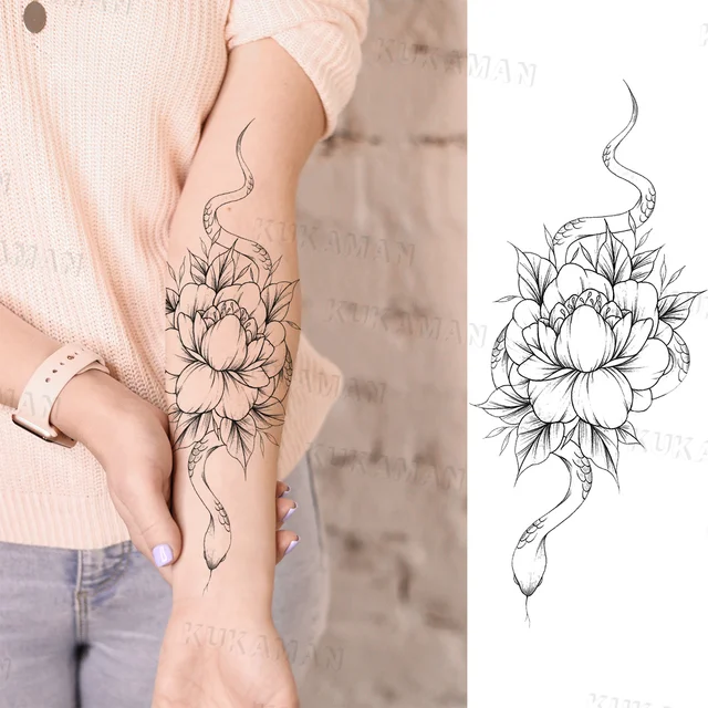 3D Peony Flower Snake Temporary Tattoos For Women Adult Girl Rose Serpent  Lion Fake Tattoo Realistic Body Art Decoration Tatoos - AliExpress