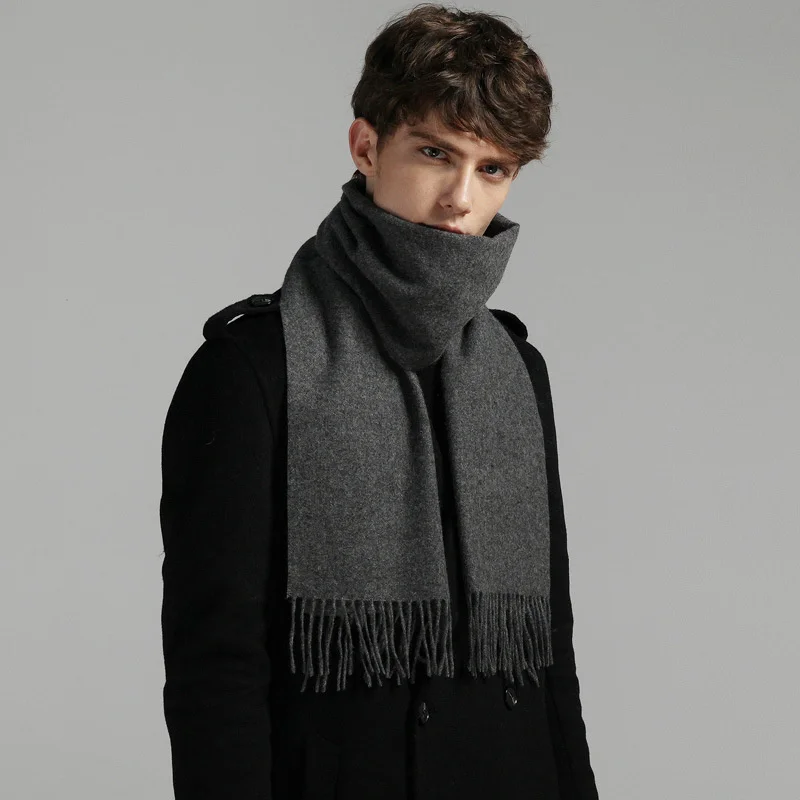 

100% Pure Casmere Warm Scarf for Man Classic Solid Color Neckercief Soft Lon Tassel Scarves Male Luxury Winter Pasmina Wrap
