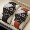 2PCs/Set Men's Watch Set Classic Versatile Fashion Casual Style Quartz Leather Watch Sport Style Business Watch Box not included 1