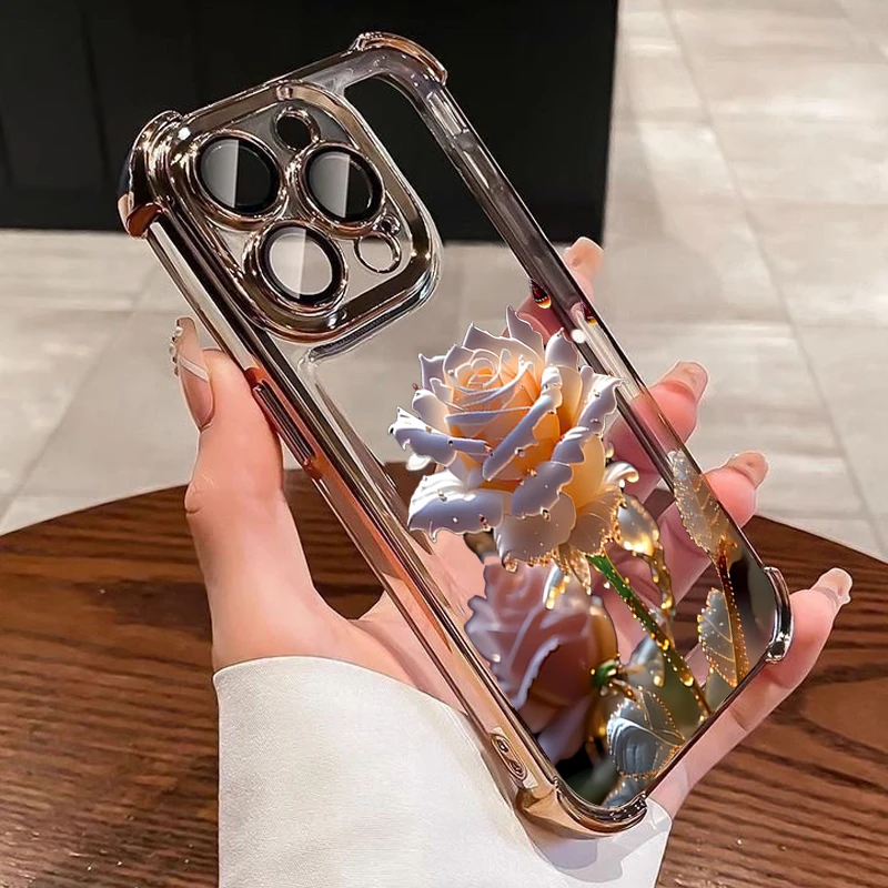 Vibrant Floral Plating Phone Case - Soft Anti-Fall Airbag Back Cover