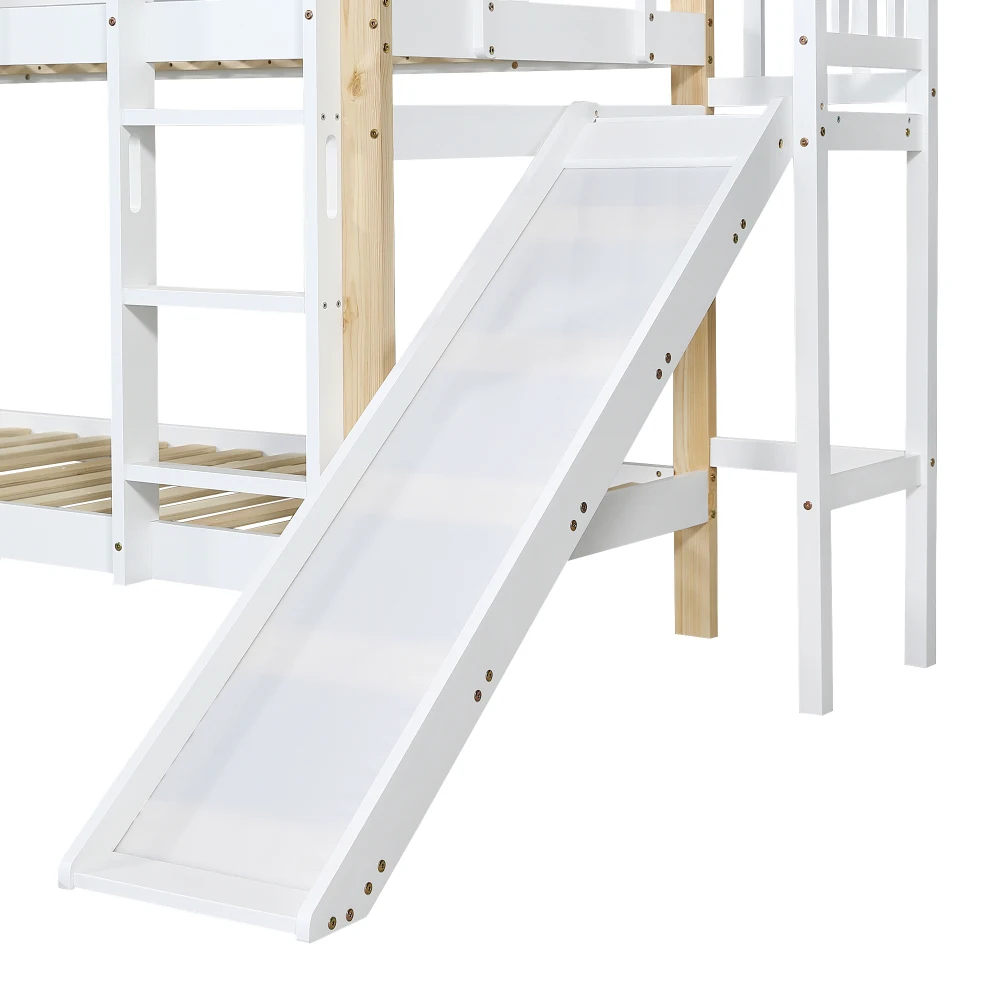 90x200cm Etagenbett mit Rutsche und dreistufiger Winkelrolltreppe, Bett mit Sturzschutz, Kinderbett, Bettrahmen aus Massivholz – Detail 26
