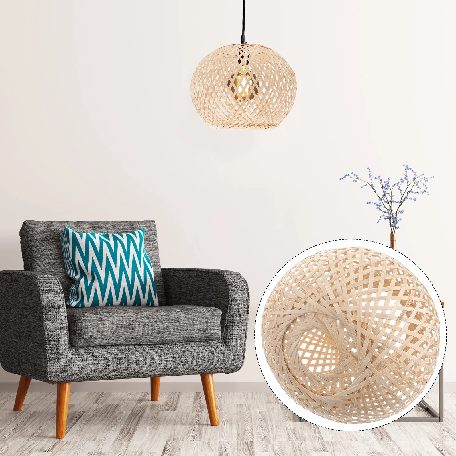 

Shade Light Lamp Basket Hanging Pendant Fixture Rattan Wickerwoven