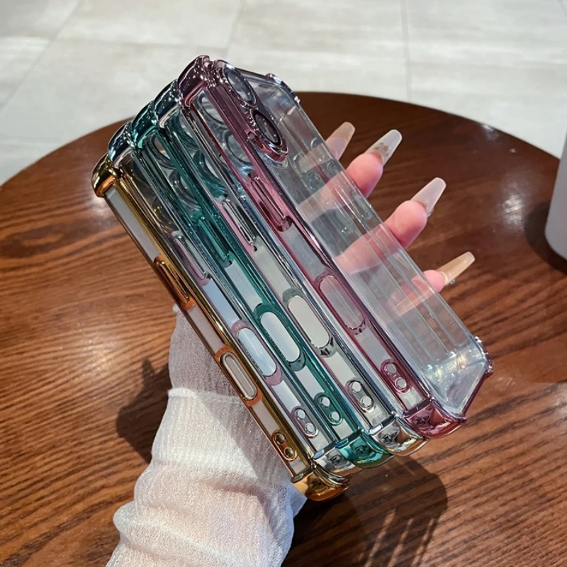 Luxurious Shockproof Silicone Phone Case with Lens Protection and Transparent Back Cover