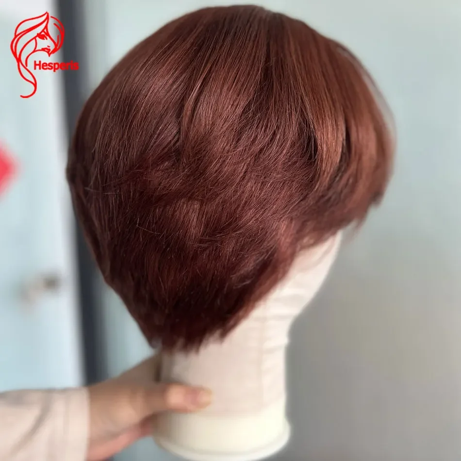 Hesperis Auburn Classic Mens Cut With Tapered Sides Full Lace Human Hair Wigs For Men Reddish Brown Short Cut Lace Men Wig