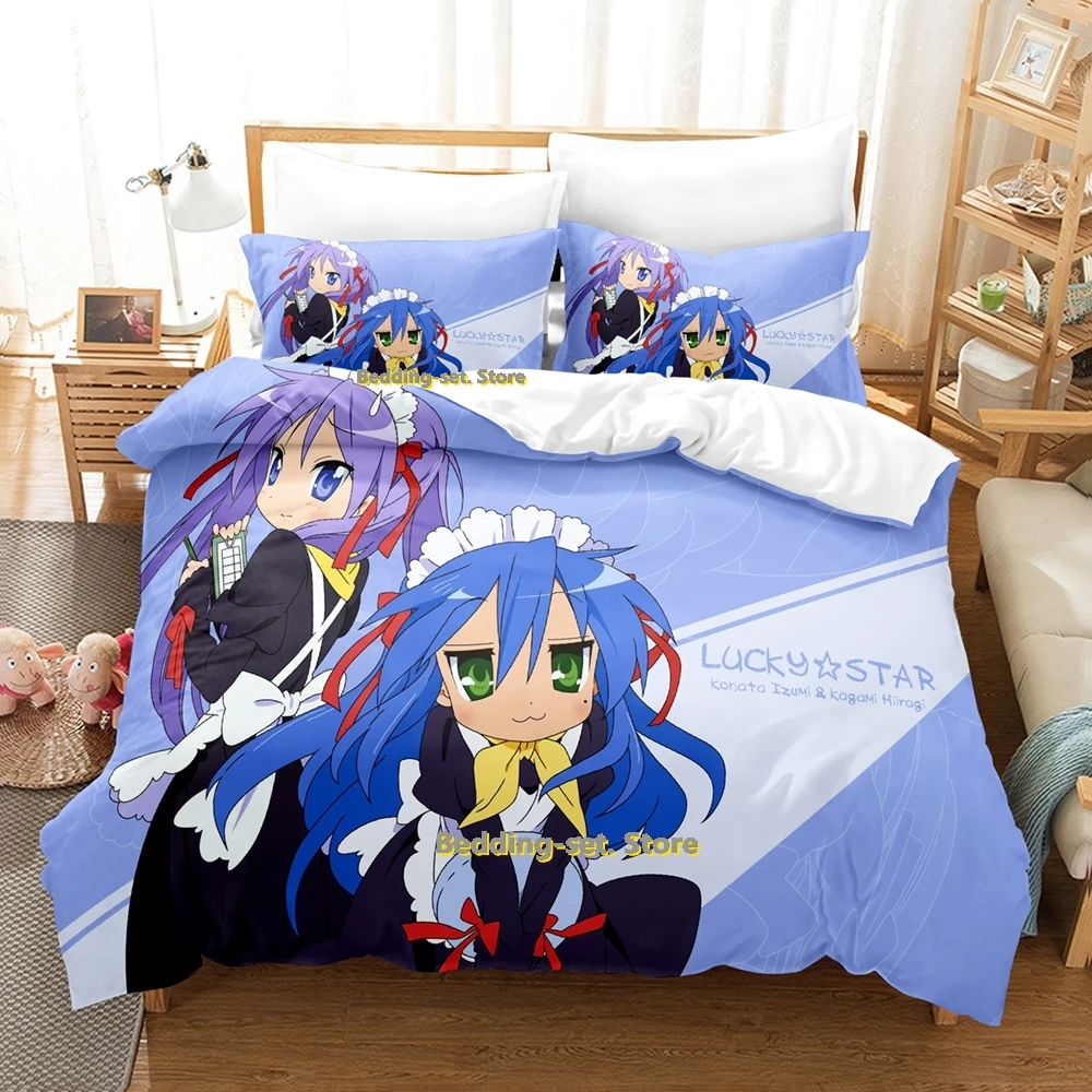 Lucky Star Konata Bedding Set Single Twin Full Queen King Size Bed Set Adult Kid Bedroom Duvetcover Sets 3D Anime Bed Sheet Set 3