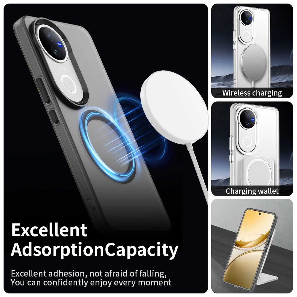 Transparent Soft TPU Frosted MagSafe Phone Case with Raised Border and Wireless Charging Support