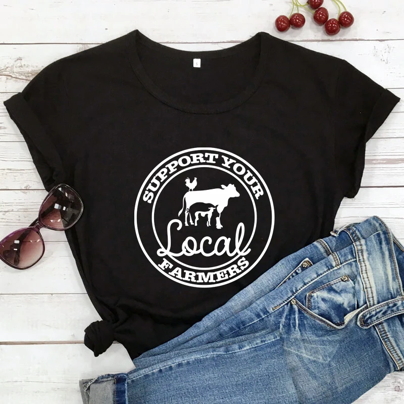 

support your local farmers tshirt funny women short sleeve graphic animal lover tee shirt