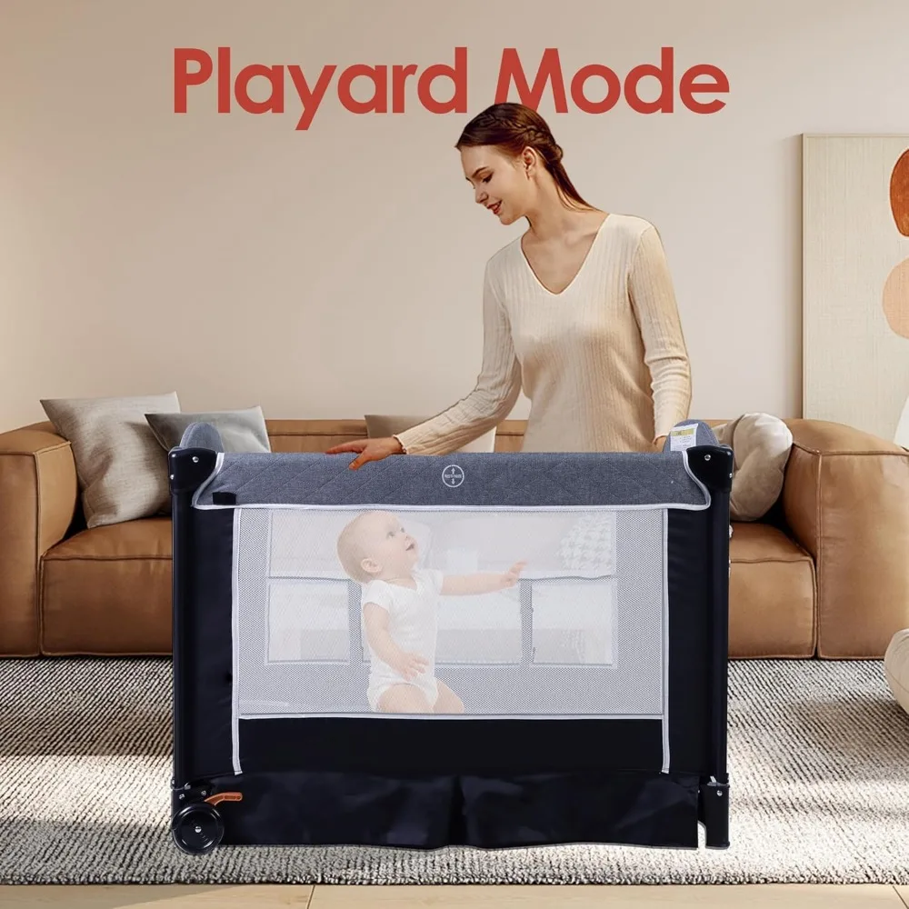 4 in 1 Pack n Play, Multifunction Baby Bassinet Bedside Crib, Portable Baby Nursery Center Playard w/Baby Changing Table 3