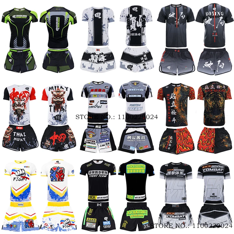 Boxing Shorts and T Shirt Muay Thai Shorts MMA Rashguard Men Women Martial Arts Sanda Combat Uniform Gym Fight Kickboxing