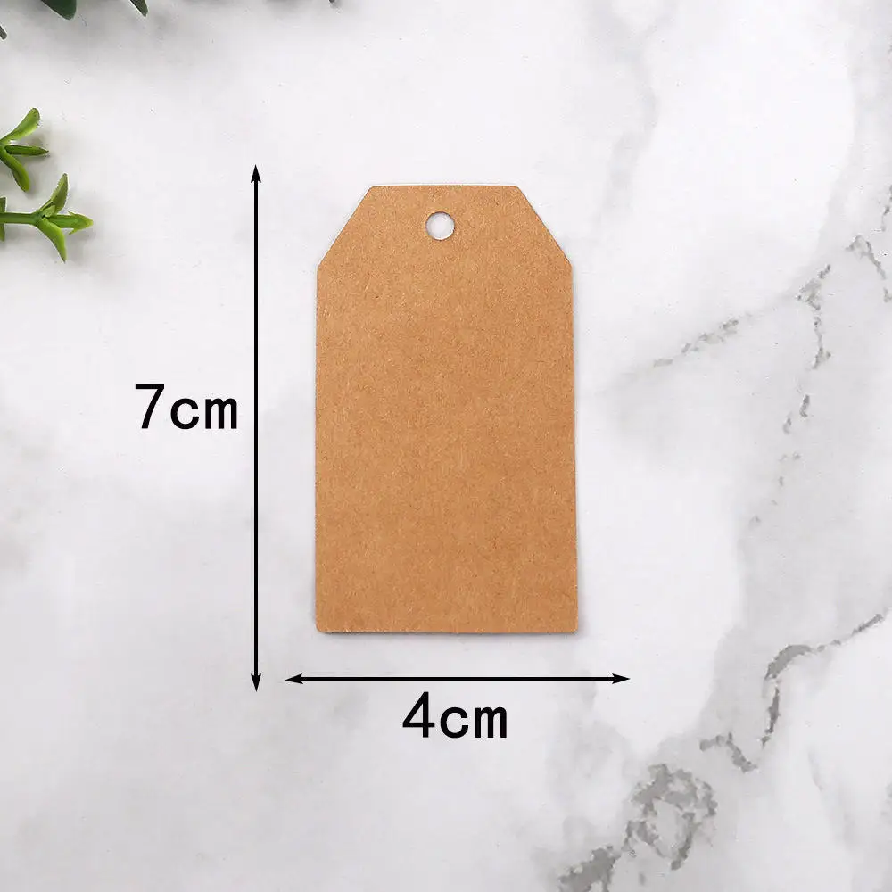 4 * 7cm 사다리꼴 접착 스티커, 빈 크라프트지, 행택, 판지, 의류 포장, 장식 카드 스트립
