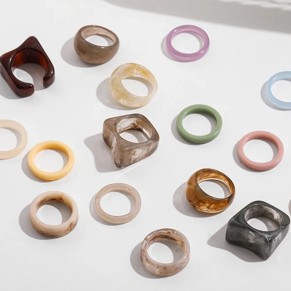 Colorful Transparent Acrylic Resin Rings for Women Girls Fashion Geometric Square Round Chunky Ring Jewelry Gifts 2024 New 2