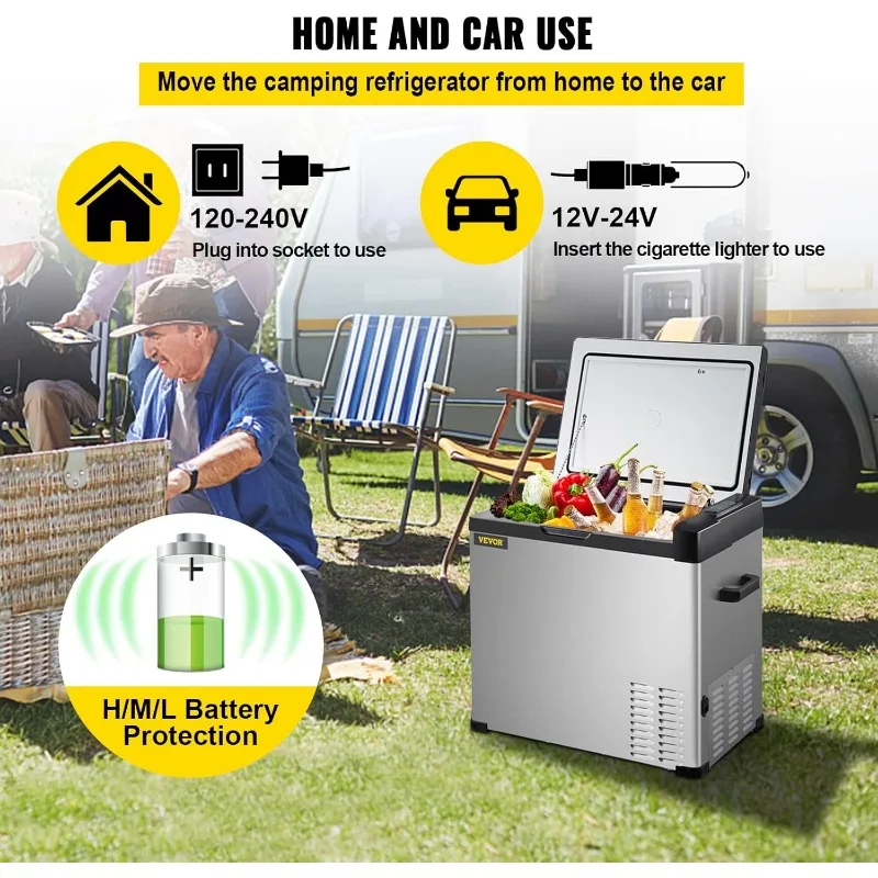 VEVOR 12 Volt Refrigerator Portable Refrigerator (-4℉~68℉) With APP Control Car Compressor Fridge Cooler 12V/24V DC and 53Quart