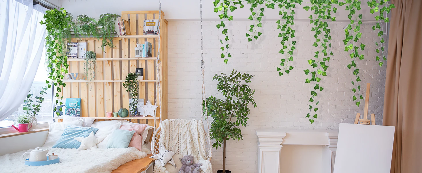 10 Stück 2,1 m künstliche Pflanze, grüne Efeublätter, Girlande, Wandbehang, Weinrebe, Hausgarten, Dekoration, Hochzeit, Party, DIY, gefälschte Kranzblätter – Detail 2