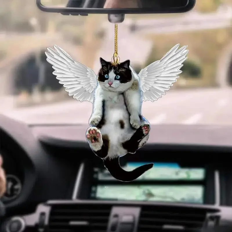 Cute Kitten Puppy Acrylic Mirror Pendant Car Decor Auto Interior Accessories Adorable Animal Theme
