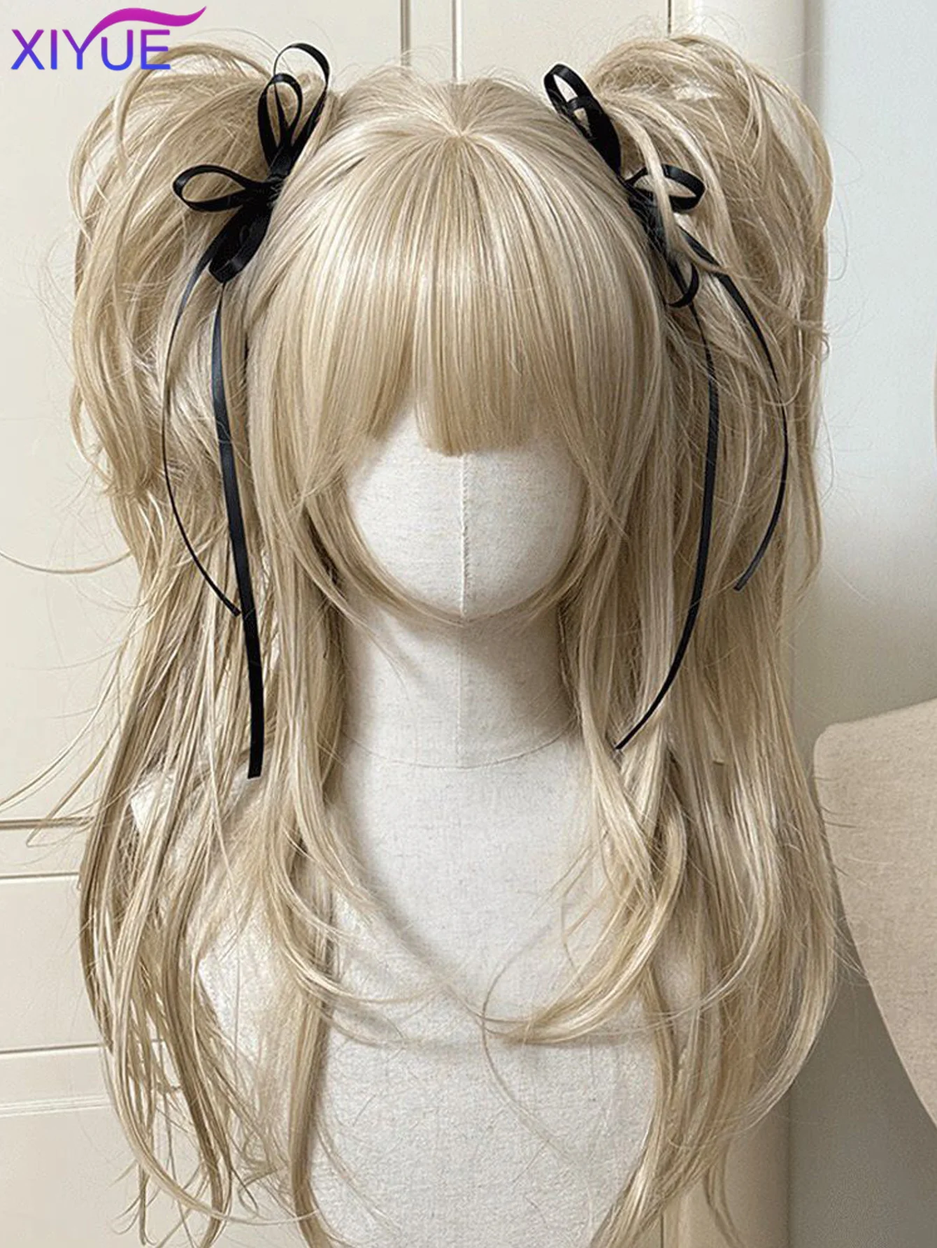 Synthetic Princess Cut Double ponytail Lolita Wig with Bangs Girl Ombre Blonde brown Brown Black Cosplay Halloween Harajuku wig