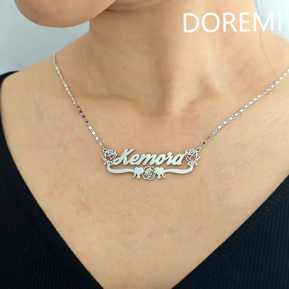 DOREMI Private Custom Flower Design Name Necklace DIY Yours Design Flower Necklace Personalized Stainless Steel Name Necklace custom self adhesive private design product labels waterproof vinyl sticker roll paper print logo custom label stickers