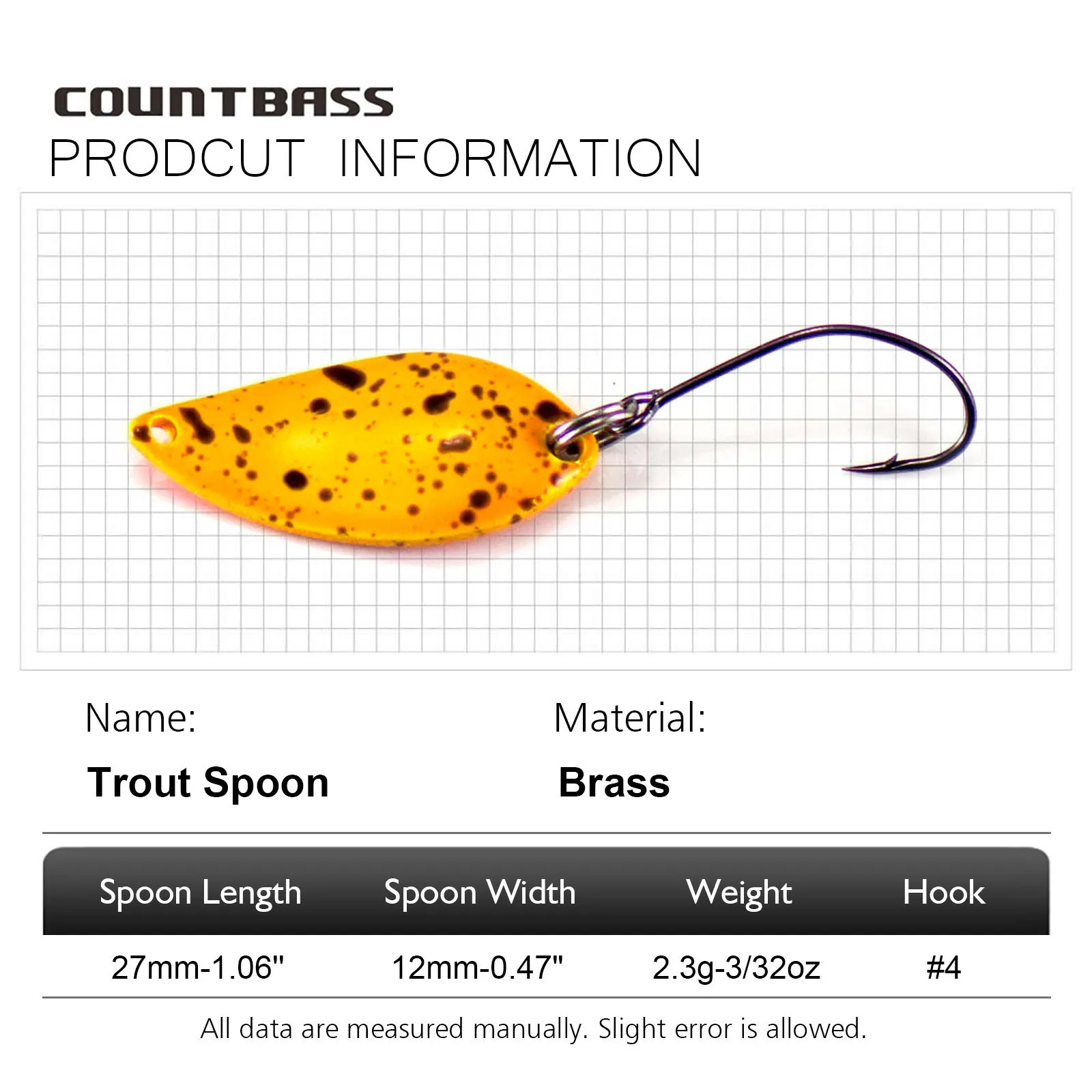 COUNTBASS Messing-Wurflöffel mit koreanischem Einzelhaken, 2,3 g, 3/32 Unzen, Lachsforelle, Hecht-Angelköder, Crappie-Fischköder – Detail 5