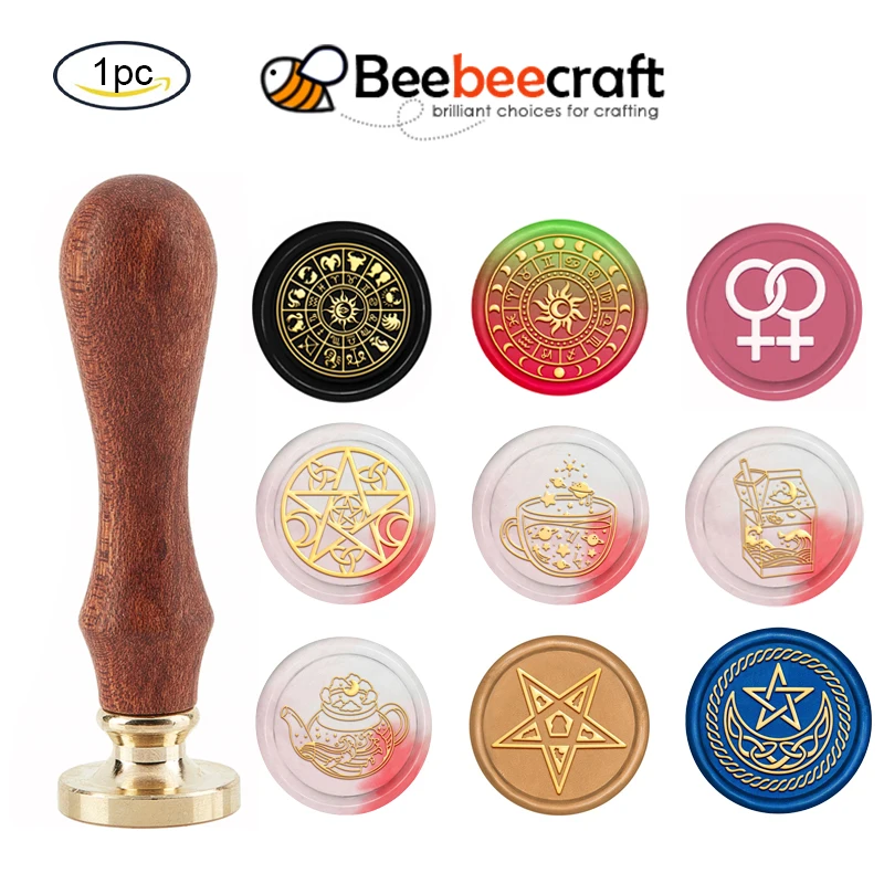 

1PC Twelve Constellations Wax Seal Stamp Sealing Wax Stamps 30mm Retro Vintage Removable Brass Stamp Head with Wood Handle