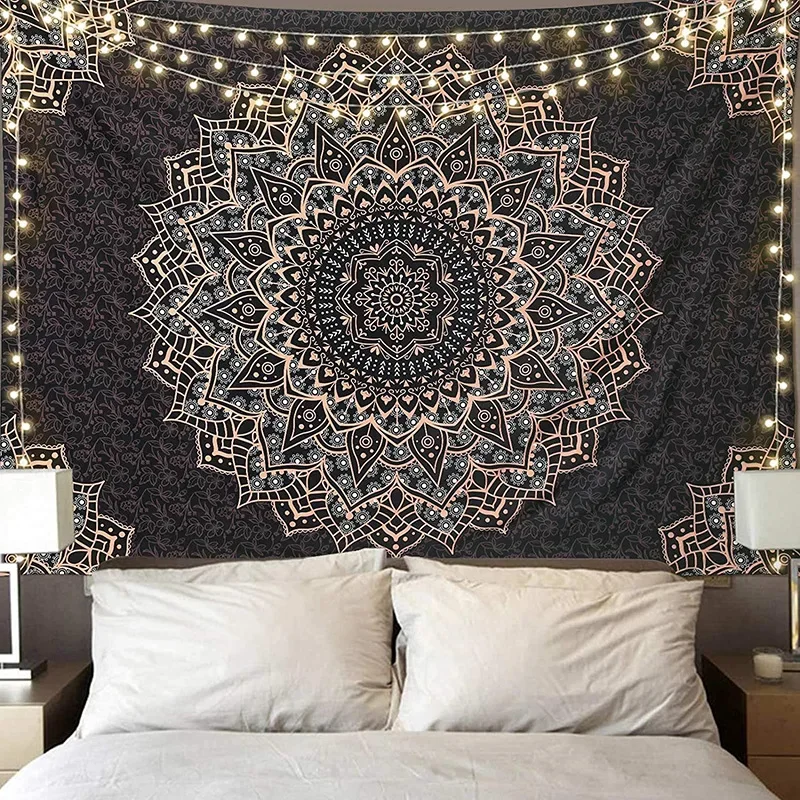 

Indian Hippie Bohemian Black Mandala Tapestry Wall Hanging Psychedelic Wall Tapestry Aesthetic Wall Decor Art Boho Home Deco