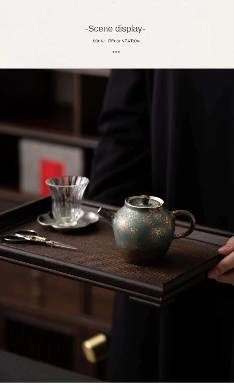Evergreen Glaze Gold and Silver Color Leshan Pot Handmade
