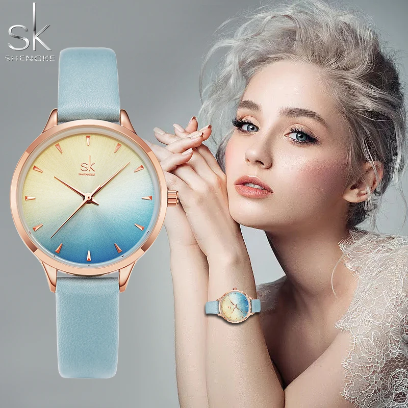 Shengke Women Watches Multi Color Lady Fashion Quartz Watch Simple PU Watchband Waterproof Colorful WristWatch Relogio Feminino