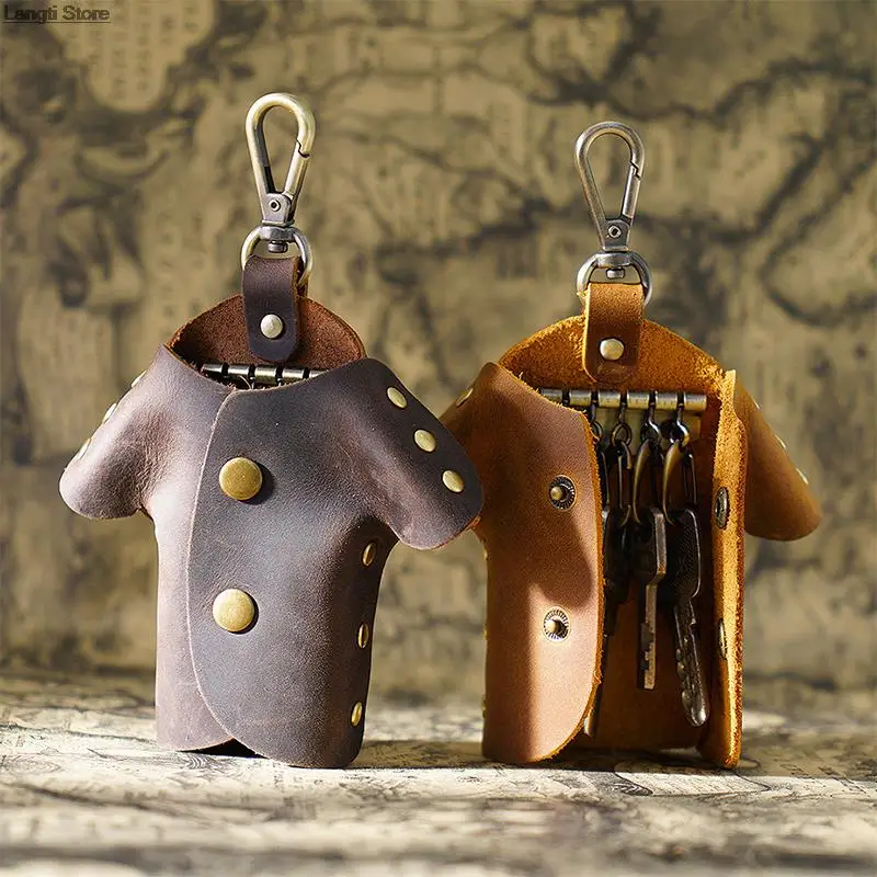 

Vintage Crazy Horse Leather Clothes-style Key Bag Cute Clothes Design Keychains Women Men Bag Pendant Jewelry Car Key Ring