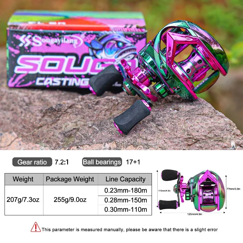 Sougayilang Colorful Baitcasting Reel 7.2:1,6.5:1 Gear Ratio Max Drag 8kg Magnetic Brake Fishing Reel for Carp Fishing Tackle