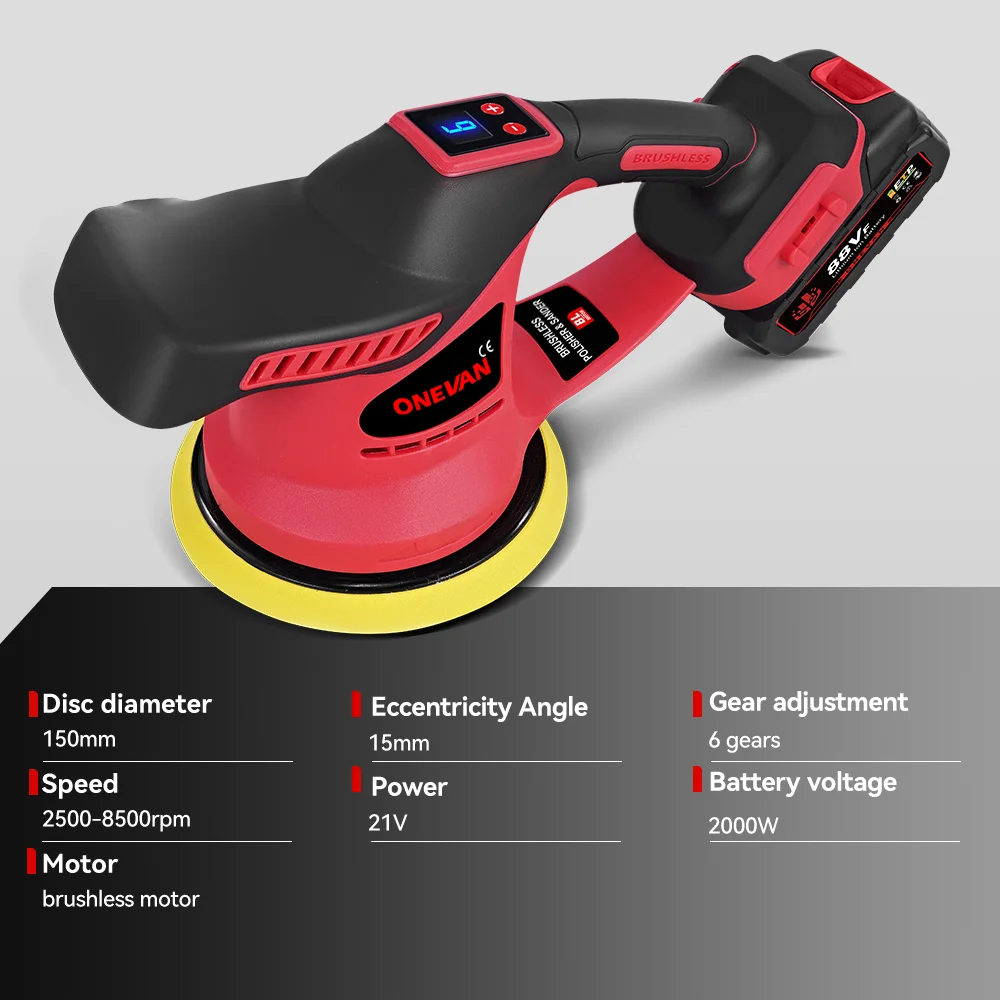 ONEVAN 6段階ブラシレス電動カーポリッシャー コードレス 自動車研磨