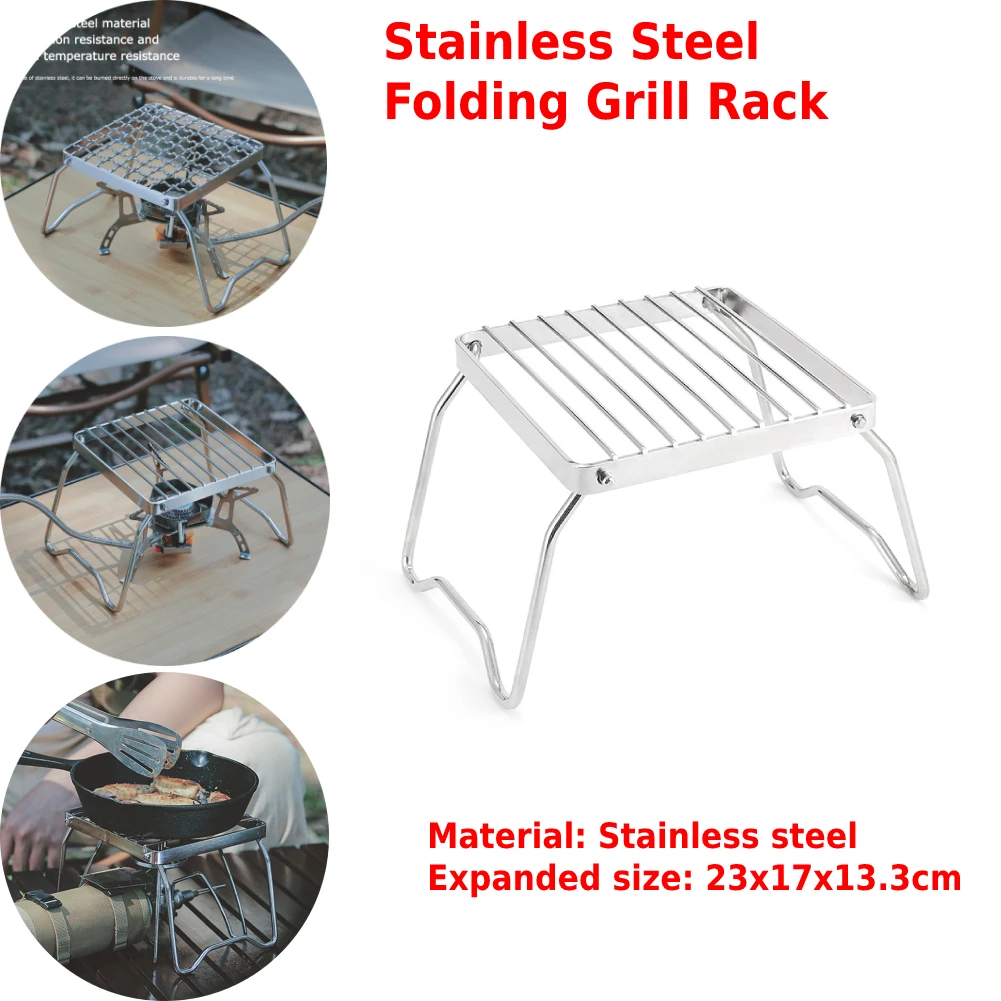 Folding Stainless Steel Grill Rack Mesh Portable Backpacking Camping Stove  Oven Campfire BBQ Grill Stand Barbecue Accessories