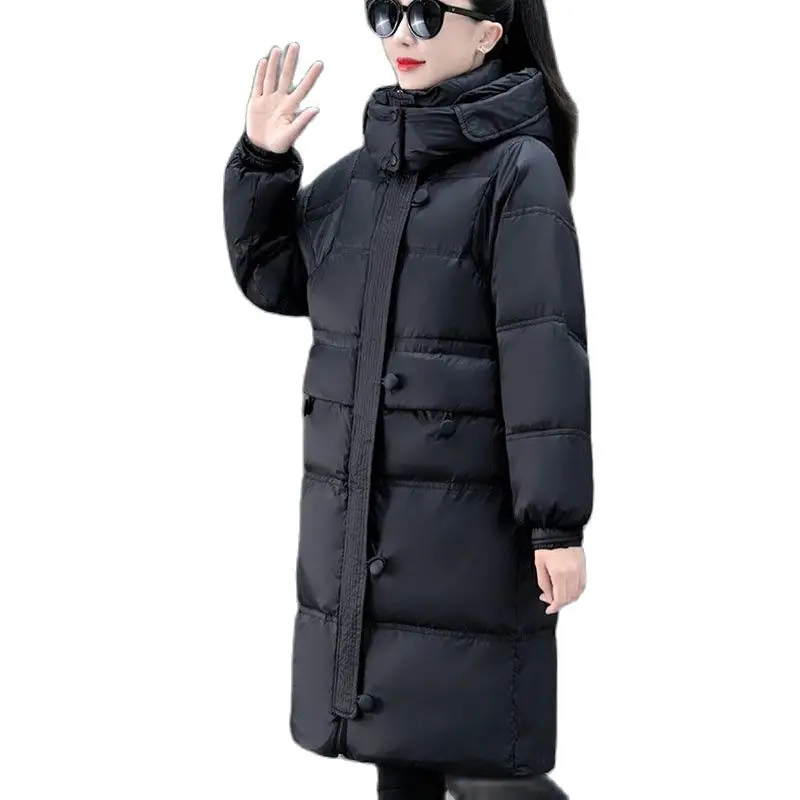 

Winter Long Down Women's 2023 New Western Fashion Loose Hooded Warm And Cold White Duck Down Waist PocketCoat Female Tide