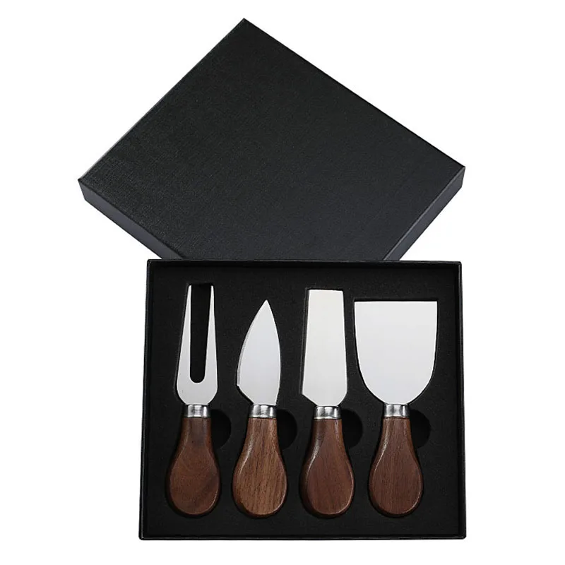 Stainless Steel Cheese Knives Set Fork Spreader Collection Walnut Handle Slicer With Gift Box