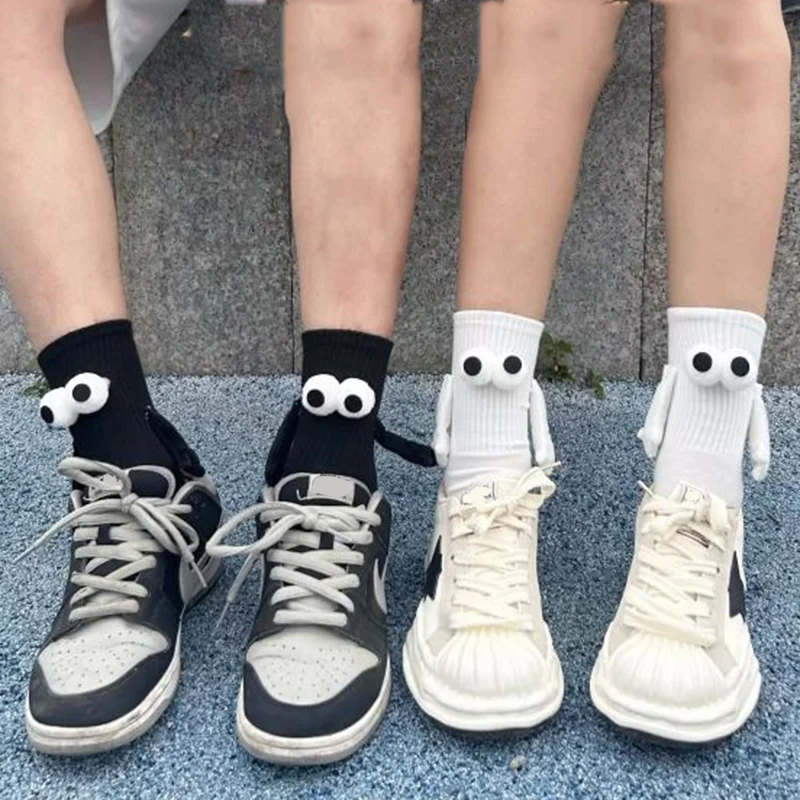 Breathable Magnetic Holding Hand Socks Kawaii Men Women Girls Sweet Harajuku Doll Cotton Couple Sox Hand In Sock 1 Pair