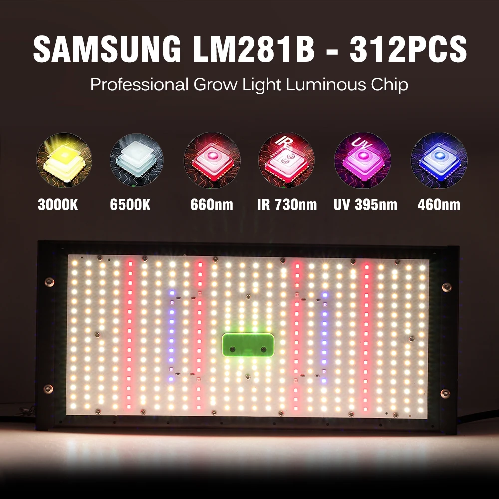 Full Spectrum LED Grow Light AC85-265V Samsung LM301B 312Pcs 3000K 6500K Dimmable For Seedlings Growth Grow Tent Veg & Bloom