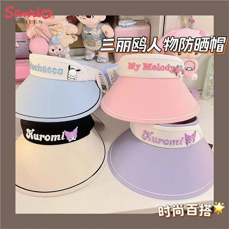 

Kawaii Sanrio Kuromi Pochacco My Melody Anime Cute Uv Protection Hat Sun Hat with Empty Top and Large Brim Toys for Girls