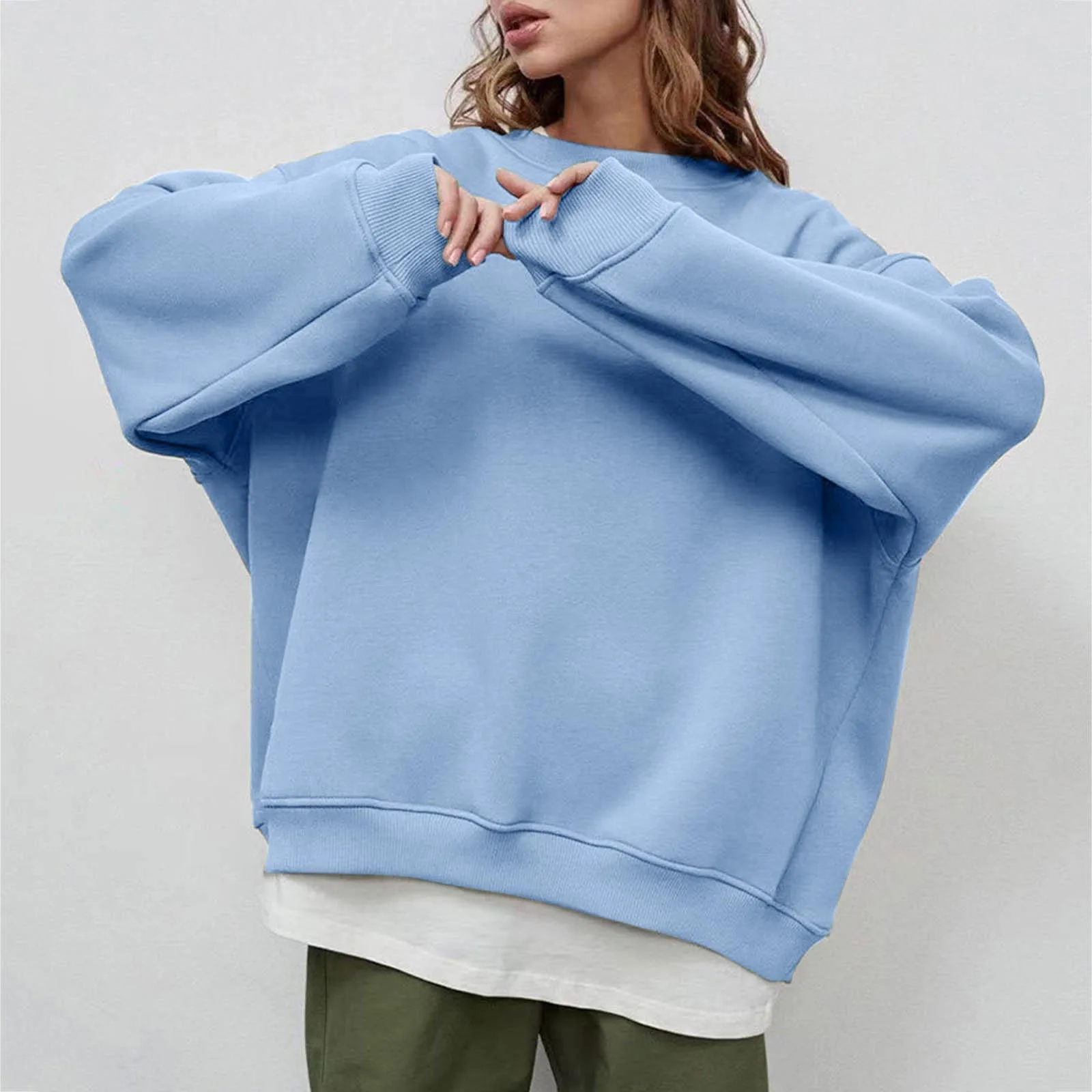 

Womens Oversized Sweatshirts Hoodies Fleece Crew Neck Pullover Sweaters Casual Comfy streetwear women Clothes Hip-