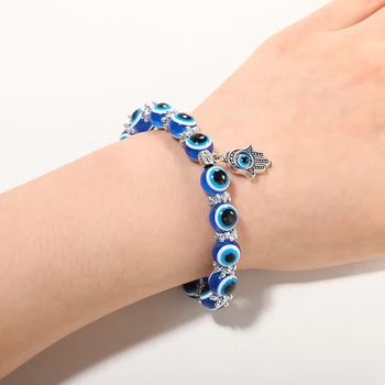 Charm Blue Evil Eye Bracelets For Women Vintage Hand Of Fatima Turkey Thousand Eyes Wish Bracelets pulseras Gifts For Friends bf 4