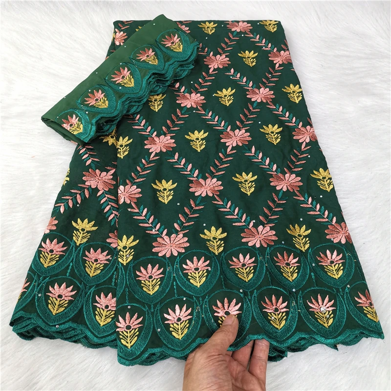 

5+2 Yard Dry Lace Fabric 2023 Latest Heavy Beaded Embroidery African 100% Cotton Swiss Voile Popular Dubai Style 9L081503